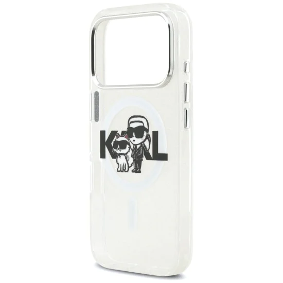 Калъф за iPhone 17 Pro - Karl Lagerfeld - IML Glitter Karl & Choupette Sketch Logo MagSafe (KLHMP17LHGKCGKBT) - Прозрачен