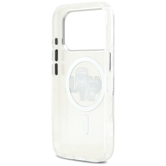 Калъф за iPhone 17 Pro - Karl Lagerfeld - IML Glitter Karl & Choupette Sketch Logo MagSafe (KLHMP17LHGKCGKBT) - Прозрачен