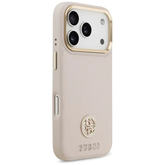 Калъф за iPhone 17 Pro - Guess - Grained Strass Logo MagSafe (GUHMP17LPGCRMDEP) - Розов
