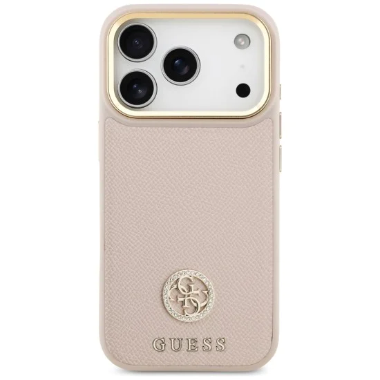 Калъф за iPhone 17 Pro - Guess - Grained Strass Logo MagSafe (GUHMP17LPGCRMDEP) - Розов