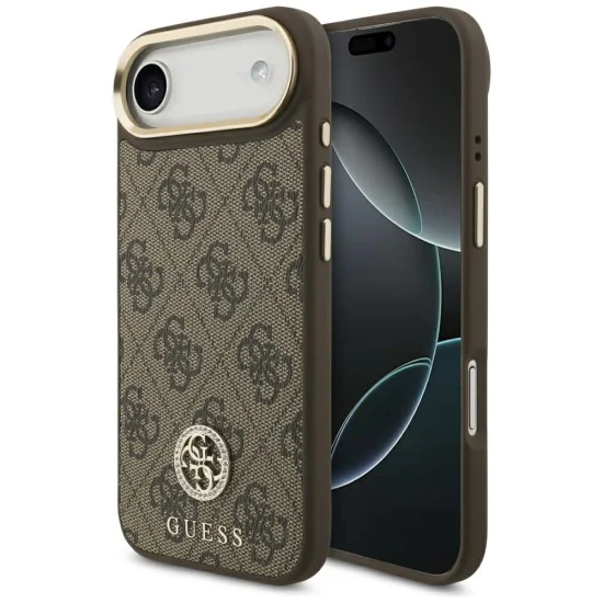 Калъф за iPhone 17 Air - Guess - 4G Strass Logo MagSafe (GUHMP17MP4GRMDEW) - Кафяв