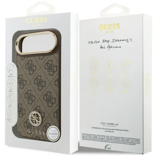 Калъф за iPhone 17 Air - Guess - 4G Strass Logo MagSafe (GUHMP17MP4GRMDEW) - Кафяв