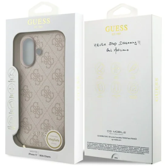 Калъф за iPhone 17 - Guess - Hardcase 4G Charm Cradle MagSafe (GUHMP17SGF4GCP) - Розов