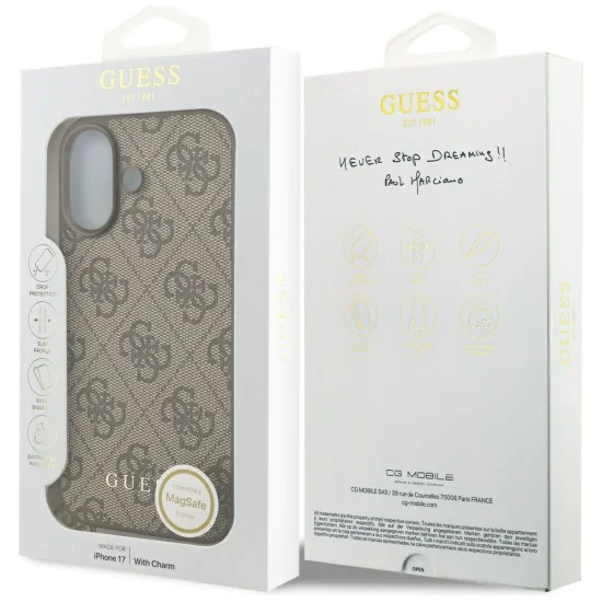 Калъф за iPhone 17 - Guess - Hardcase 4G Charm Cradle MagSafe (GUHMP17SGF4GCW) - Кафяв