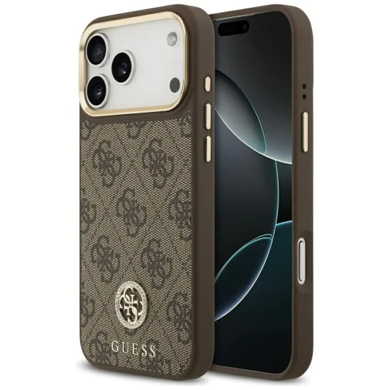 Калъф за iPhone 17 Pro Max - Guess - Hardcase 4G Strass Logo MagSafe (GUHMP17XP4GRMDEW) - Кафяв