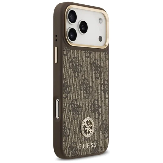 Калъф за iPhone 17 Pro Max - Guess - Hardcase 4G Strass Logo MagSafe (GUHMP17XP4GRMDEW) - Кафяв