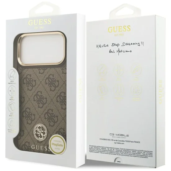 Калъф за iPhone 17 Pro Max - Guess - Hardcase 4G Strass Logo MagSafe (GUHMP17XP4GRMDEW) - Кафяв