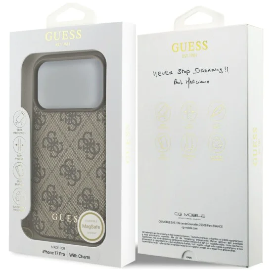 Калъф за iPhone 17 Pro - Guess - Hardcase 4G Charm Cradle MagSafe (GUHMP17LGF4GCW) - Кафяв