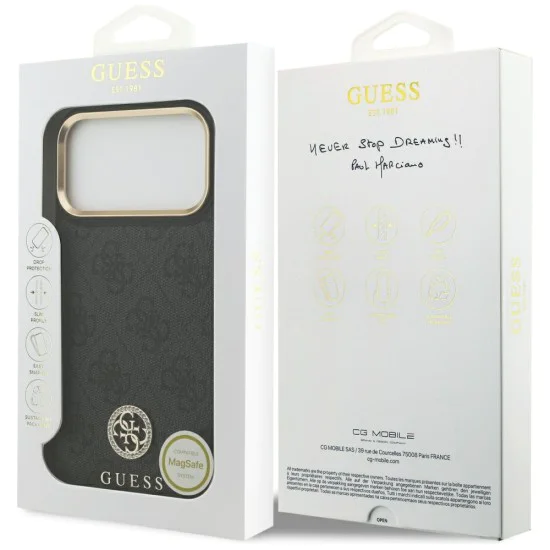 Калъф за iPhone 17 Pro Max - Guess - Hardcase 4G Strass Logo MagSafe (GUHMP17XP4GRMDEK) - Черен