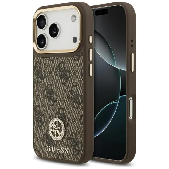 Калъф за iPhone 17 Pro - Guess - Hardcase 4G Strass Logo MagSafe (GUHMP17LP4GRMDEW) - Кафяв