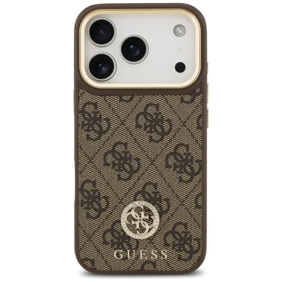 Калъф за iPhone 17 Pro - Guess - Hardcase 4G Strass Logo MagSafe (GUHMP17LP4GRMDEW) - Кафяв