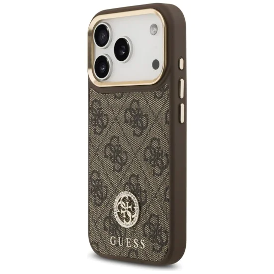 Калъф за iPhone 17 Pro - Guess - Hardcase 4G Strass Logo MagSafe (GUHMP17LP4GRMDEW) - Кафяв