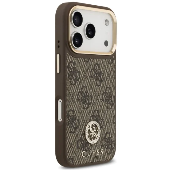 Калъф за iPhone 17 Pro - Guess - Hardcase 4G Strass Logo MagSafe (GUHMP17LP4GRMDEW) - Кафяв