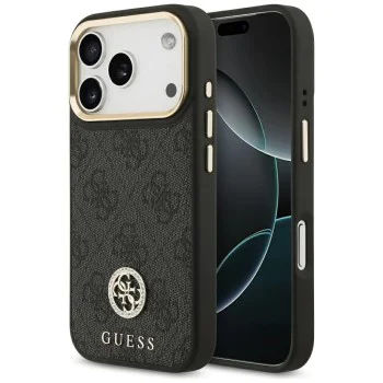 Калъф за iPhone 17 Pro - Guess - Hardcase 4G Strass Logo MagSafe (GUHMP17LP4GRMDEK) - Черен