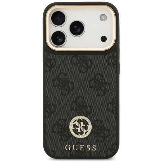 Калъф за iPhone 17 Pro - Guess - Hardcase 4G Strass Logo MagSafe (GUHMP17LP4GRMDEK) - Черен