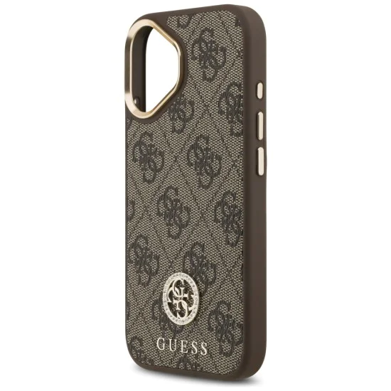 Калъф за iPhone 17 - Guess - Hardcase 4G Strass Logo MagSafe (GUHMP17SP4GRMDEW) - Кафяв