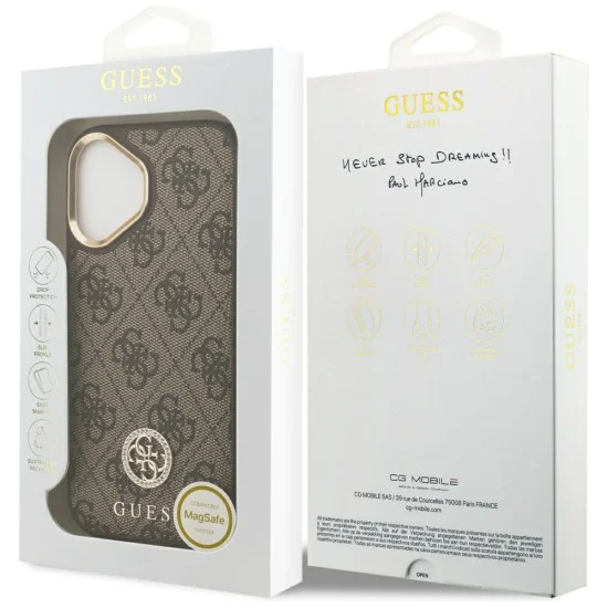 Калъф за iPhone 17 - Guess - Hardcase 4G Strass Logo MagSafe (GUHMP17SP4GRMDEW) - Кафяв