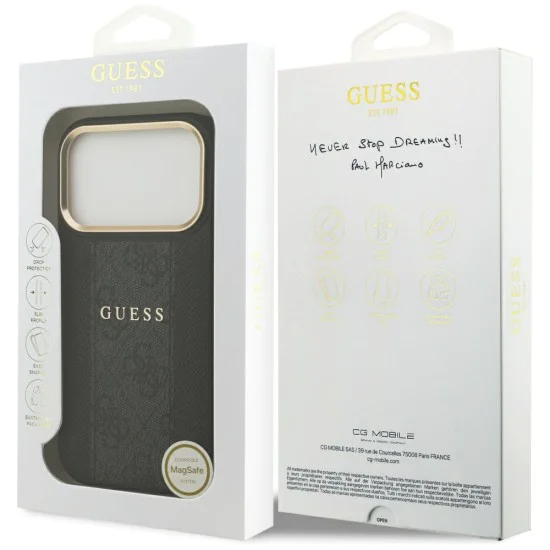 Калъф за iPhone 17 Pro Max - Guess - Hardcase 4G Stripe MagSafe (GUHMP17XPG4SEMCK) - Черен
