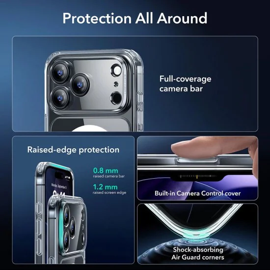 Калъф за iPhone 17 Pro - ESR - Classic Hybrid HaloLock [Включен протектор за екран] - Прозрачен