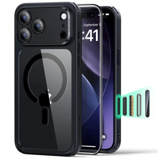 Калъф за iPhone 17 Pro - ESR - Classic Hybrid HaloLock [Включен протектор за екран] - Прозрачен Черен