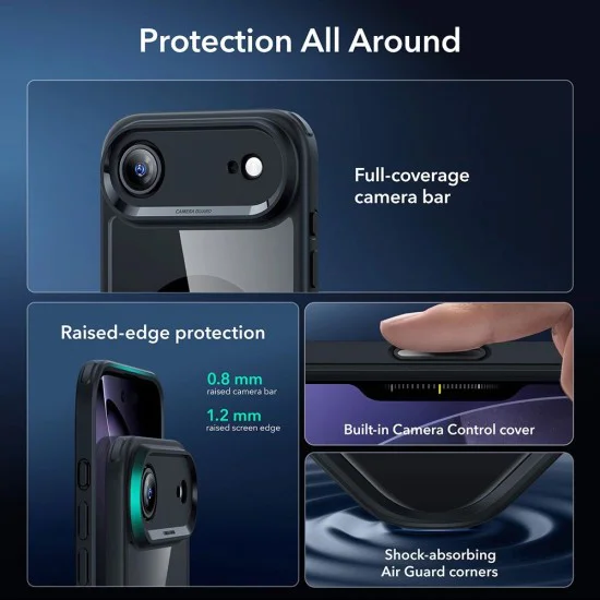 Калъф за iPhone 17 Air - ESR - Classic Hybrid HaloLock [Включен протектор за екран] - Прозрачен Черен