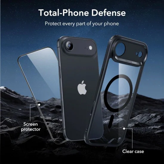 Калъф за iPhone 17 Air - ESR - Classic Hybrid HaloLock [Включен протектор за екран] - Прозрачен Черен