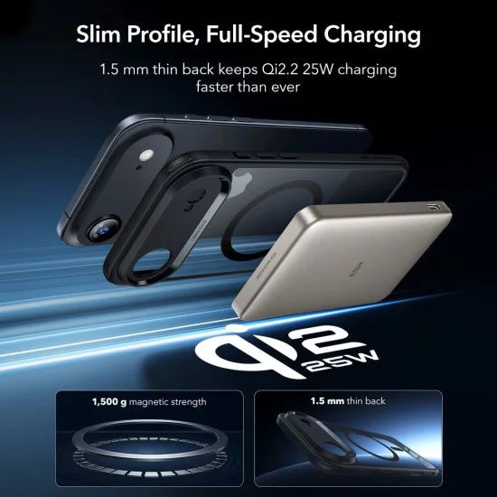 Калъф за iPhone 17 Air - ESR - Classic Hybrid HaloLock [Включен протектор за екран] - Прозрачен Черен
