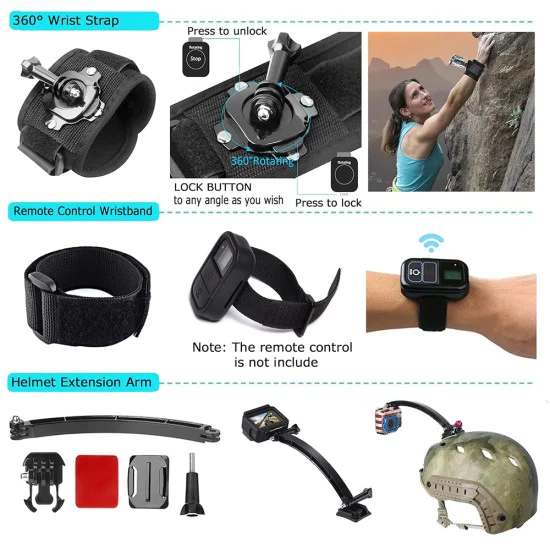 Techsuit - Комплект аксесоари CamQuest 50in1 (SA50) - за GoPro Hero, SJCAM, екшън камери, с калъф за носене - Черен