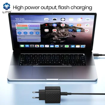 Зарядно - Lito - (LC20T) - с включен кабел Type-C, изход Type-C, PD45W, GaN, PC Fireproof, EU щепсел - Черен