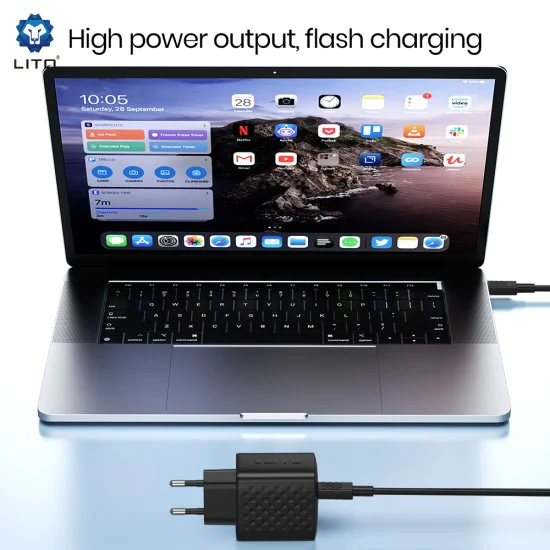 Зарядно - Lito - (LC20T) - с включен кабел Type-C, изход Type-C, PD45W, GaN, PC Fireproof, EU щепсел - Черен