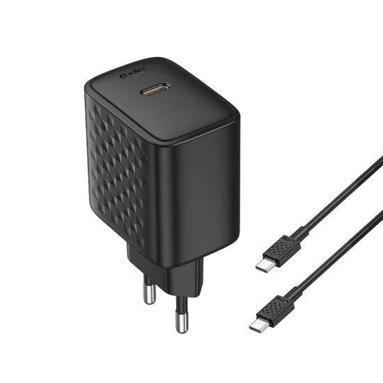 Зарядно - Lito - (LC20T) - с включен кабел Type-C, изход Type-C, PD45W, GaN, PC Fireproof, EU щепсел - Черен