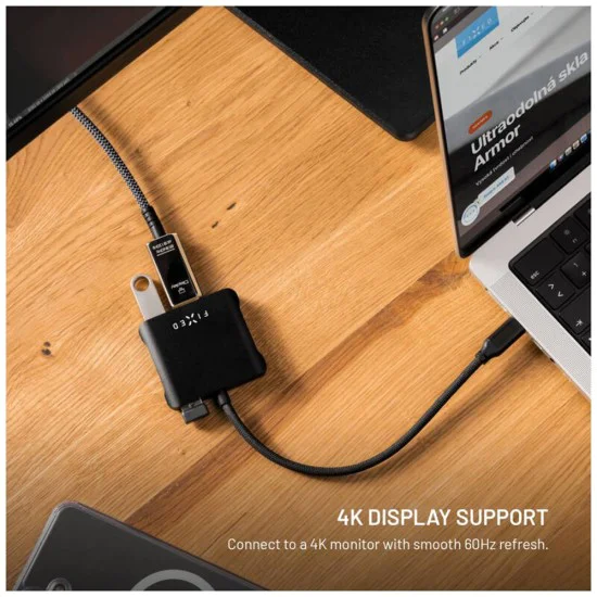 Fixed - Хъб 5в1 Quadri (FIXHU-QR-BK) - USB-C към 2x USB-C, 2x USB-A, HDMI, PD140W, 4K, 10Gb/s - Космическо Черен