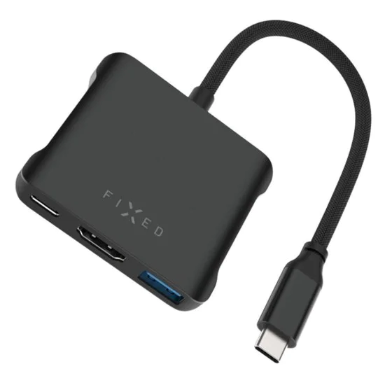 Fixed - Хъб 5в1 Quadri (FIXHU-QR-BK) - USB-C към 2x USB-C, 2x USB-A, HDMI, PD140W, 4K, 10Gb/s - Космическо Черен