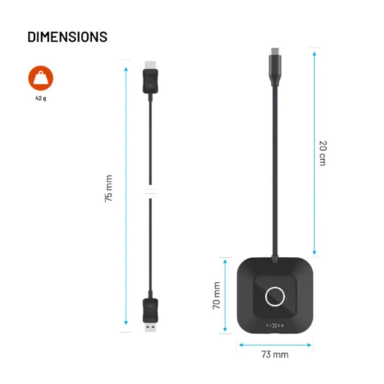 Fixed - Безжичен HDMI удължител AirLink (FIXA-AL-BK) - Plug&Play, 1080p Full HD, USB-C PD100W - Черен