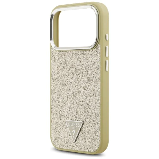 Калъф за iPhone 17 Pro - Guess - Блестящо триъгълно лого MagSafe (GUHMP17LPFGTSCMD) - Златист