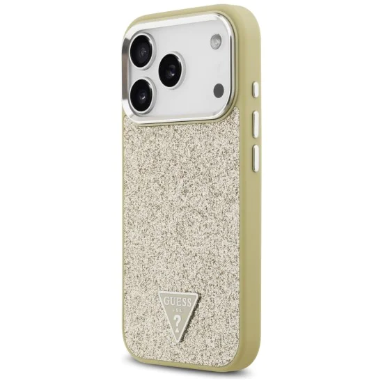 Калъф за iPhone 17 Pro - Guess - Блестящо триъгълно лого MagSafe (GUHMP17LPFGTSCMD) - Златист