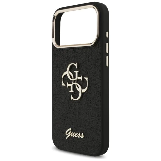 Калъф за iPhone 17 Pro Max - Guess - Fixed Glitter Big 4G Metal Frame (GUHCP17XHG4SGCK) - Черен