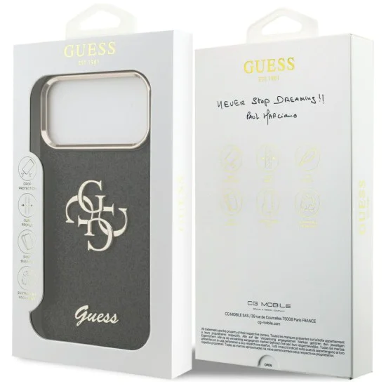 Калъф за iPhone 17 Pro Max - Guess - Fixed Glitter Big 4G Metal Frame (GUHCP17XHG4SGCK) - Черен