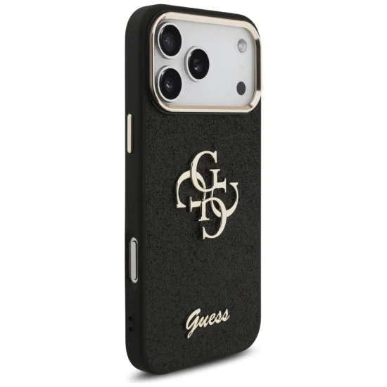 Калъф за iPhone 17 Pro Max - Guess - Fixed Glitter Big 4G Metal Frame (GUHCP17XHG4SGCK) - Черен
