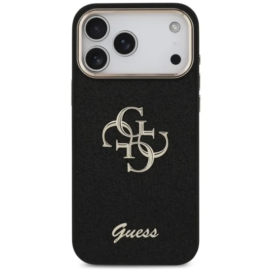 Калъф за iPhone 17 Pro Max - Guess - Fixed Glitter Big 4G Metal Frame (GUHCP17XHG4SGCK) - Черен
