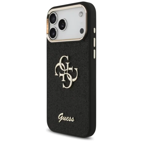 Калъф за iPhone 17 Pro Max - Guess - Fixed Glitter Big 4G Metal Frame (GUHCP17XHG4SGCK) - Черен