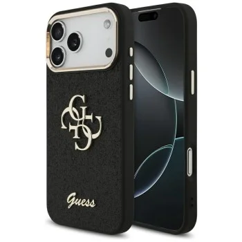 Калъф за iPhone 17 Pro Max - Guess - Fixed Glitter Big 4G Metal Frame (GUHCP17XHG4SGCK) - Черен