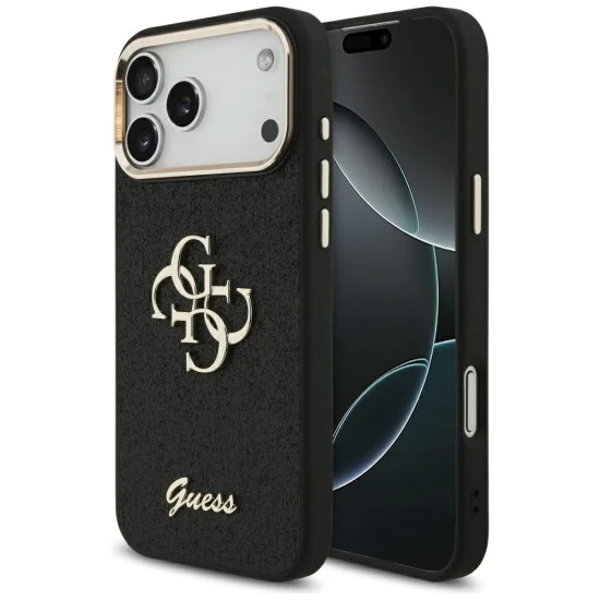 Калъф за iPhone 17 Pro Max - Guess - Fixed Glitter Big 4G Metal Frame (GUHCP17XHG4SGCK) - Черен