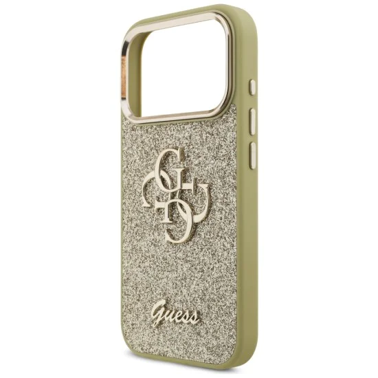 Калъф за iPhone 17 Pro - Guess - Fixed Glitter Big 4G Metal Frame (GUHCP17LHG4SGCD) - Златист