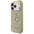 Калъф за iPhone 17 Pro - Guess - Fixed Glitter Big 4G Metal Frame (GUHCP17LHG4SGCD) - Златист