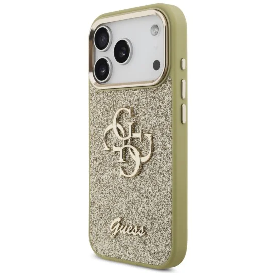 Калъф за iPhone 17 Pro - Guess - Fixed Glitter Big 4G Metal Frame (GUHCP17LHG4SGCD) - Златист