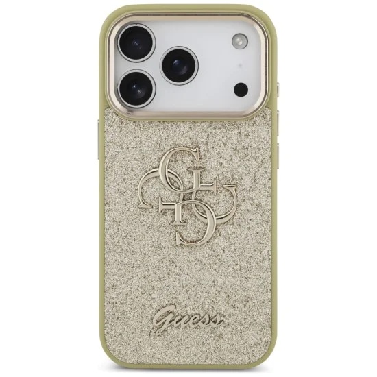 Калъф за iPhone 17 Pro - Guess - Fixed Glitter Big 4G Metal Frame (GUHCP17LHG4SGCD) - Златист