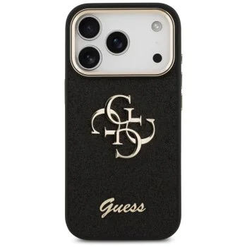 Калъф за iPhone 17 Pro - Guess - Fixed Glitter Big 4G Metal Frame (GUHCP17LHG4SGCK) - Черен