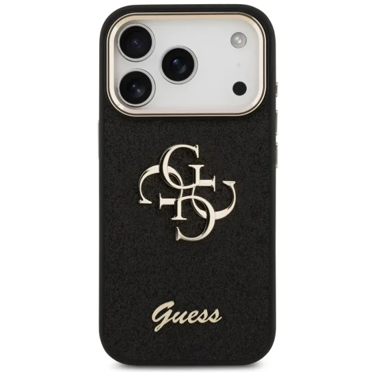 Калъф за iPhone 17 Pro - Guess - Fixed Glitter Big 4G Metal Frame (GUHCP17LHG4SGCK) - Черен