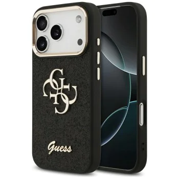Калъф за iPhone 17 Pro - Guess - Fixed Glitter Big 4G Metal Frame (GUHCP17LHG4SGCK) - Черен